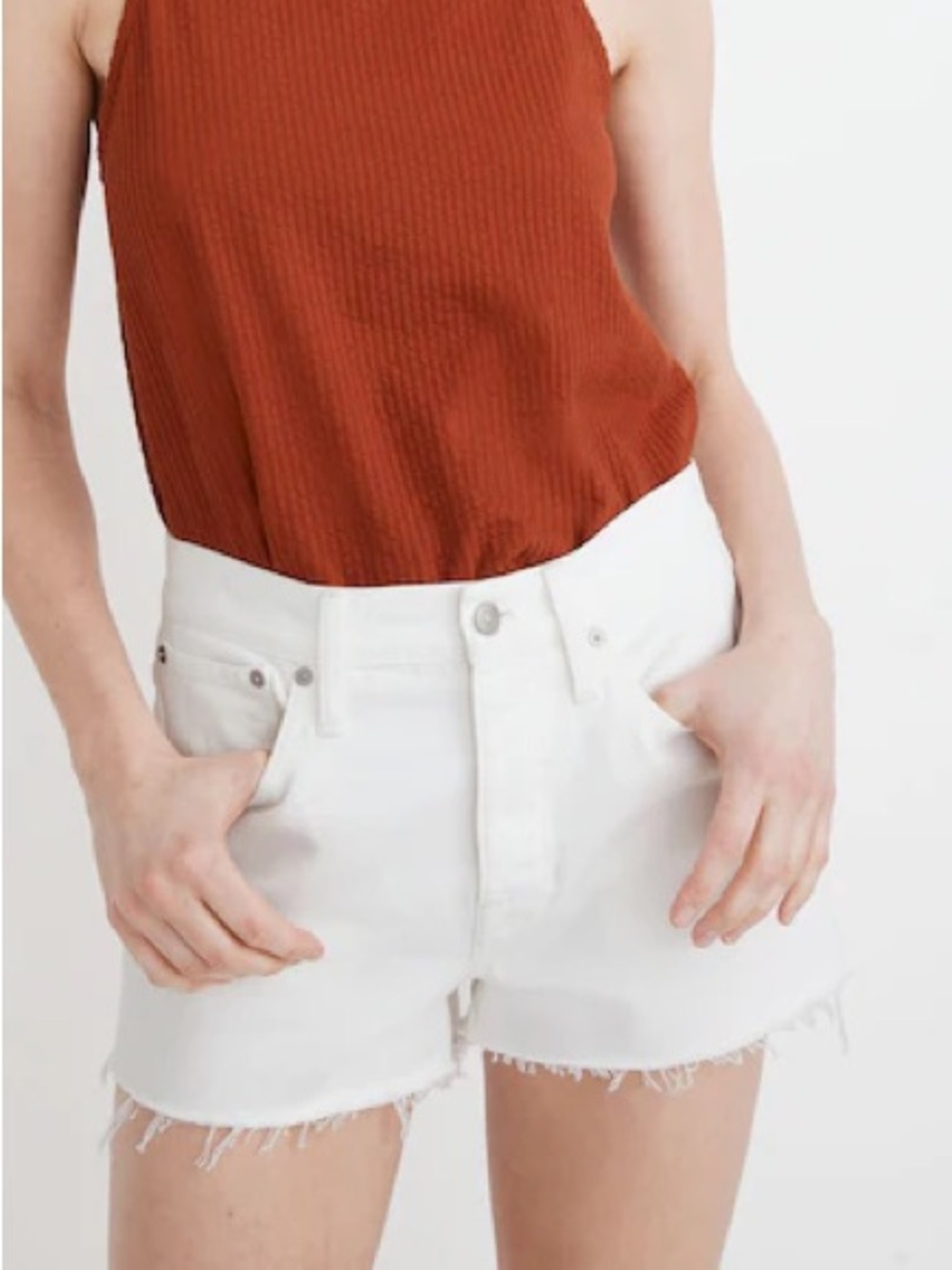 Madewell Women’s Relaxed Denim Shorts Tile White Size 30 Raw Hem Button Fly EUC